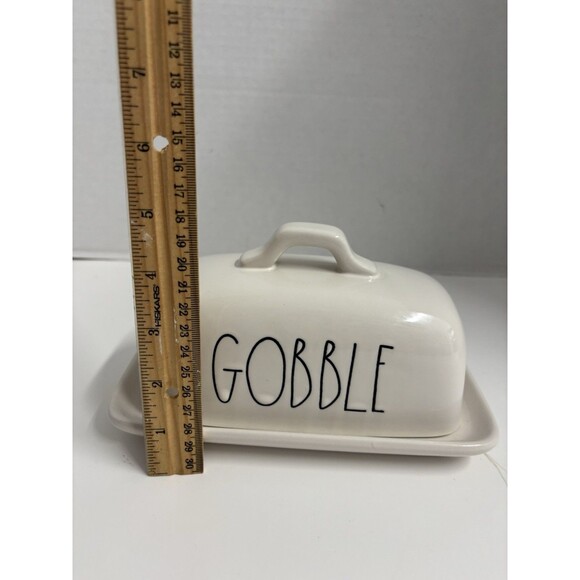 Rae Dunn GOBBLE Butter Dish White Ceramic Thanksgiving - Picture 5 of 6